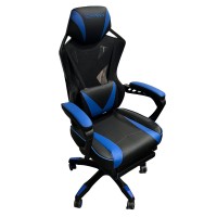 RESPAWN PU Leather Gaming Chair, Ergonomic Swivel Computer Chair with 5 Wheels, Footrest, Lumbar Pillow (Blue) - RSP-210