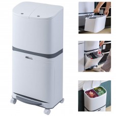40L Double Layer Trash Bin, Multi-Layer Classification Storage Bin with Step-Pedal, Rolling Wheels for Home, Kitchen, Recycling - YM-608