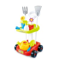 Kids Gardening Tools Playset, Pretend Play Toy with Leaf Rake, Watering Can, Trowel Shovel, Gardening Trolley - 667-44