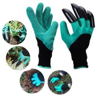 2 Pair Rubber Gardening Gloves, Puncture Resistant Gloves with 4 Fingertip Claws for Pruning, Digging & Planting of Home, Garden, Nursery Plants (Green)