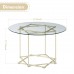 Round Glass Coffee Table, 80 cm Modern Clear Glass Table with Waterproof Tempered Glass, Gold Metal Frame for Home, Living Room, Bedroom - Ruke-CoffeeTable-FWS