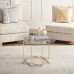 Round Glass Coffee Table, 80 cm Modern Clear Glass Table with Waterproof Tempered Glass, Gold Metal Frame for Home, Living Room, Bedroom - Ruke-CoffeeTable-FWS