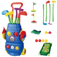 Kids Golf Set, Golf Cart Backpack with Wheels, 4 Golf Clubs, 3 Balls, 2 Practice Holes with Flags & 2 Golf Tees for Toddlers, Boys & Girls - 777-586