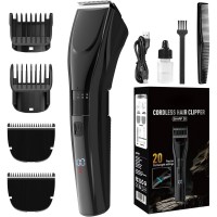 Cordless Hair Clippers for Men Professional LED Display Trimmer with 20 Length Settings, USB-C Rechargeable, Stainless Steel Blade, Quiet Motor, Beard & Hair Cutting Kit for Home & Barber Use
