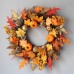 Fall Pumpkin Wreath 50 cm Artificial Autumn Harvest Door Wreath with Maple Leaves, Pumpkins, Berries, Pinecones & Twig Base Halloween Thanksgiving Front Door Wall Décor