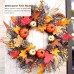 Fall Pumpkin Wreath 50 cm Artificial Autumn Harvest Door Wreath with Maple Leaves, Pumpkins, Berries, Pinecones & Twig Base Halloween Thanksgiving Front Door Wall Décor