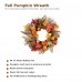 Fall Pumpkin Wreath 50 cm Artificial Autumn Harvest Door Wreath with Maple Leaves, Pumpkins, Berries, Pinecones & Twig Base Halloween Thanksgiving Front Door Wall Décor