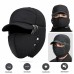 Winter Trapper Hat, Faux Fur Face Cover, Black, One Size