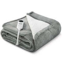 MaxKare Electric Heated Throw Blanket 153 x 127cm Sherpa Reversible Fast Heating Blanket with Auto-Off, 6 Heating Levels for Home, Office, Bed, Sofa (Grey_4933)