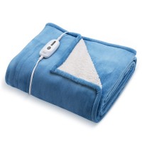 ENTIL Electric Heated Twin Sized Blanket 213 x 157 cm Microplush Full Body Blanket with Auto-Off, 4 Heating Levels for Home, Office, Bed, Sofa (Blue)