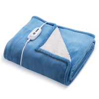 ENTIL Electric Heated Twin Sized Blanket 213 x 157 cm Microplush Full Body Blanket with Auto-Off, 4 Heating Levels for Home, Office, Bed, Sofa (Blue_4655)