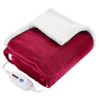 MaxKare Electric Heated Throw Blanket 153 x 127cm Reversible Soft Plush Full Body Blanket with Auto-Off, 4 Heating Levels for Home, Office, Bed, Sofa (Red_4863)