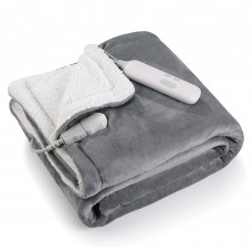 MaxKare Electric Heated Throw Blanket 153 x 127cm Reversible Soft Plush Full Body Blanket with Auto-Off, 6 Heating Levels for Home, Office, Bed, Sofa (Grey_5250)