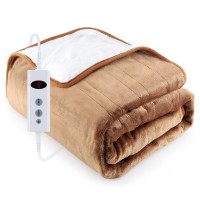 BASEIN Electric Heated Throw Blanket, 153 x 127 cm Soft Flannel Heating Blanket with Auto-Off, 10 Heating Levels, 9 Hour Timer for Home, Office, Bed, Sofa - OB05-001A