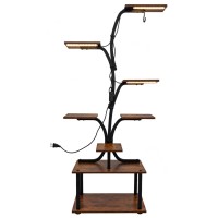 Indoor Plant Stand with Grow Lights 8 Shelves 63.4 in, Brown