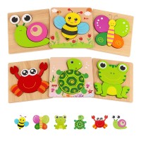 Toytexx Wooden Jigsaw Puzzles, 6 Pack Animal Puzzles for Toddlers Kids 3 Years Old Educational Toys for Boys and Girls