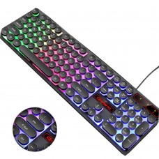 M300 Retro Punk USB Wired Backlit Gaming Desktop Keyboard,104 Key Round Keycap for PC and Mac - Rainbow Backlight Version