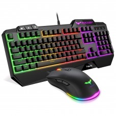 HV-KB558CM Rainbow LED Backlit USB Gaming Keyboard and Mouse Combo, 104 Keys, 4800 DPI Mouse