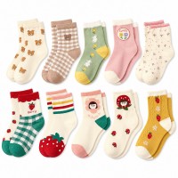 Kids Crew Socks 10 Pairs, Random Assorted Cute Cotton-Blend Socks for Girls, Bear, Bunny, Strawberry & Floral Patterns, L Size 6-8Y, Everyday School & Casual Wear
