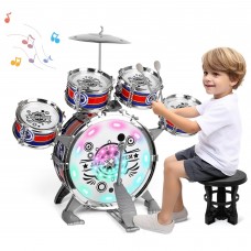Kids Drum Set Toddler Musical Instrument Toy with Light-Up Bass Drum, Cymbal, Stool & Drumsticks 5-Piece Jazz Drum Kit for Boys Girls, Beginner Pretend Play Birthday Gift Kids Drum Set Toddler Musical Instrument Toy with Light-Up Bass Drum, Cymbal, Stool & Drumsticks 5-Piece Jazz Drum Kit for Boys Girls, Beginner Pretend Play Birthday Gift