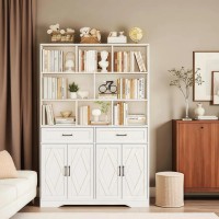 Large Kitchen Storage Cabinet with Hutch, 8-Tier Shelving & 2 Drawers White Pantry Cupboard with Doors, Anti-Tip Design, 47.2” Wide For Kitchen, Dining, Living Room