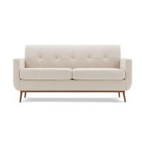 65" Mid-Century Modern Loveseat Sofa Button-Tufted Upholstered 2-Seater Couch with Solid Wood Frame, Soft Linen Fabric, Thick Cushions Beige Living Room Bedroom Small Space