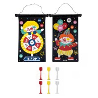 Kids Magnetic Dart Board Set, Double-sided Dartboard Indoor Outdoor Game, with 6 Safe Magnetic Darts, Clown Pattern, Hanging Roller Up Design