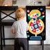 Kids Magnetic Dart Board Set, Double-sided Dartboard Indoor Outdoor Game, with 6 Safe Magnetic Darts, Clown Pattern, Hanging Roller Up Design