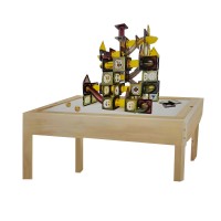 Multifunctional Wooden Magnetic Game Table for Kids – Includes Magnetic Blocks, Reversible Drawing Board, and Storage Compartments – Perfect for Creative Play and Learning (3+ Years)