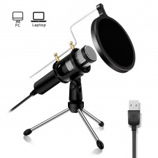 NASUM USB Microphone with Tripod Stand, Plug & Play, Condenser, Dual-Layer Acoustic Filter for PC, Laptop, Gaming, Conference Calls, Streaming - 702857