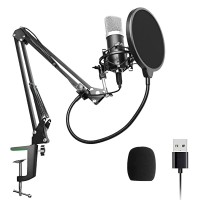 UHURU USB Condenser Microphone Set, Podcast Streaming Microphone with Metal Pop Filter, Arm Stand, Plug & Play - UM900