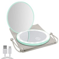 MILISHOW Portable Travel Mirror with LED Light,1x/10x Magnification Compact Mirror, 2-Sided Illuminated Folding Round Mirror