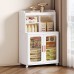 Mobile Storage Cabinet with Transparent Doors, Open Storage Shelves, 360° Rolling Wheels - 8851-2