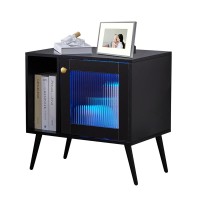 Nightstand with Drawer and Open Shelf, Smart Bedside Table with Charging Station, 16 LED Lights for Home, Bedroom, Living Room - BKD457A