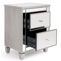 HomeBelongs Bedside Table, 2-Drawer Mirrored Nighstand for Home, Bedroom - KJS-00388