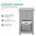 Set of 2 Nightstand, Solid Wood Bedside Table with Drawer and Wicker Basket for Home, Living Room, Bedroom 31 x 28 x 45cm (Grey) - D01-Blue-X