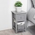 Nightstand, Solid Wood Bedside Table with Drawer and Wicker Basket for Home, Living Room, Bedroom 31 x 28 x 45cm (Grey) - D01-Blue