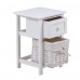 Set of 2 Nightstand, Solid Wood Bedside Table with Drawer and Wicker Basket for Home, Living Room, Bedroom 31 x 28 x 45cm (White) - D01-W-X