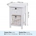 Set of 2 Nightstand, Solid Wood Bedside Table with Drawer and Wicker Basket for Home, Living Room, Bedroom 31 x 28 x 45cm (White) - D01-W-X