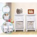 Set of 2 Nightstand, Solid Wood Bedside Table with Drawer and Wicker Basket for Home, Living Room, Bedroom 31 x 28 x 45cm (White) - D01-W-X