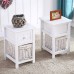 Set of 2 Nightstand, Solid Wood Bedside Table with Drawer and Wicker Basket for Home, Living Room, Bedroom 31 x 28 x 45cm (White) - D01-W-X