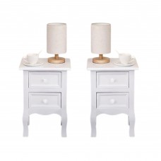 Set of 2 Bedside Table, Nightstand Organizer Storage Cabinet with 2 Drawers for Home, Bedroom (White) - D03-W-X