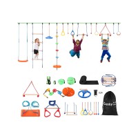 GASKY Kids 55FT Ninja Warrior Obstacle Course with 16 Accessories & Adjustable Buckles, Tree Protectors, Carry Bag, 1320 lbs Capacity for Backyard, Outdoor