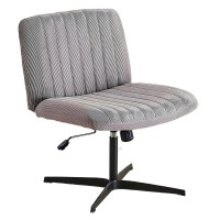 Criss Cross Office Chair, Wide Armless Swivel Chair with Adjustable Height, Velvet Fabric, No Wheels for Home, Office (Grey) - X-5122 