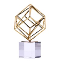 Office Decor, 27cm Modern Gold Geometric Metal Knot Statue with Crystal Base for Home, Office Decoration - 8000169