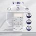 9-in-1 Wall Outlet Extender, 6 AC Outlets, 2 USB Ports, Night Light & Shelf for Home, Office - WSS-605