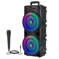 Portable Bluetooth Party Speaker with RGB Lights, Dual 8.5" Speakers, Wired Microphone, BT 5.3, USB/TF/AUX/FM/MIC, Karaoke Sound System for Home, Parties, Camping & Events Portable Bluetooth Party Speaker with RGB Lights, Dual 8.5" Speakers, Wired Microphone, BT 5.3, USB/TF/AUX/FM/MIC, Karaoke Sound System for Home, Parties, Camping & Events
