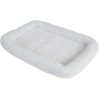 White Fleece Pet Bed for Cats & Small Dogs, Soft Bolster Crate Bed, Washable Plush Sleeping Mat, 21.75 x 15 x 2 in, Cozy Indoor Bed for Puppy, Kitten, Crate & Carrier