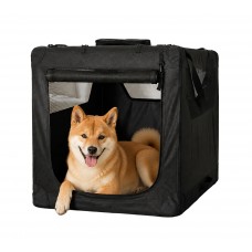  Soft Sided Dog Crate, Large Folding Portable Pet Kennel with Mesh Ventilation, Fleece Bed, Carry Handles & Storage Pouch, Black Travel Crate for Dogs, 107 x 79 x 78 cm