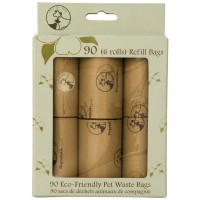 One for Pets Pet Waste Bags Refill Rolls 90 Count, 6 Rolls, Strong Leak-Resistant Dog Poop Bags with Cornstarch Eco-Conscious Brown Bags for Walks, Travel & Daily Cleanup